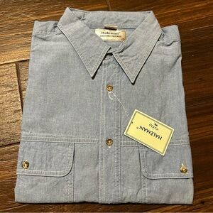 Haleman‎ NWT Men’s Short Sleeve Denim Like Blue Button Down Shirt 100% Cotton XL